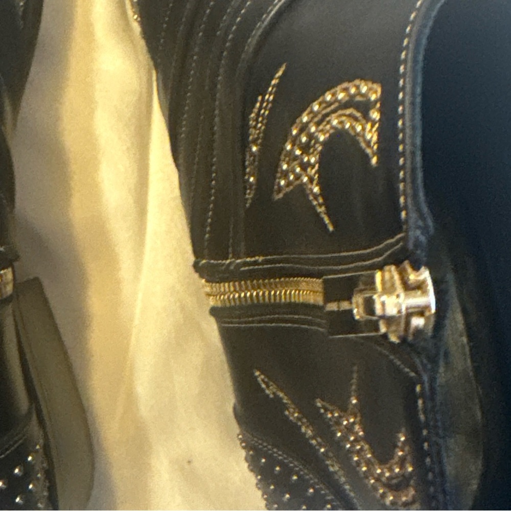 Anine Bing Black and Gold Ankle Boots